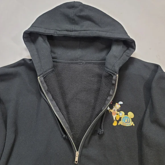 Disneyland Zip Up Hoodie Mens XL 50th Anniversary Jacket Black Mickey Mouse - Picture 4 of 9